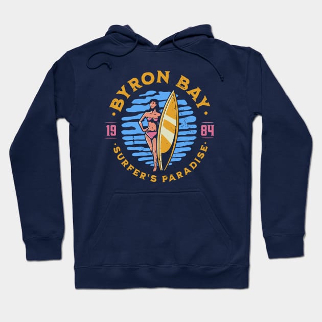 Vintage Byron Bay, Australia Surfer's Paradise // Retro Surfing 1980s Badge Hoodie by Now Boarding